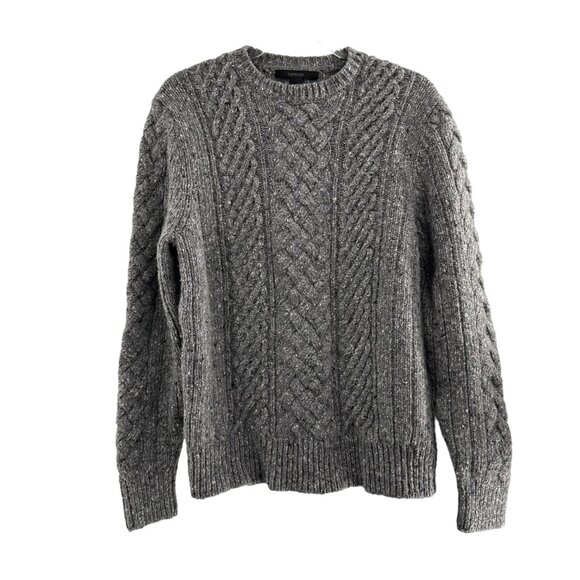 Vtg Express Gray Cable Knit Wool Blend Sweater L Crewneck Warm Coastal Y2K Retro - Picture 1 of 10